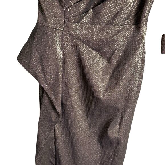 Rickie Freeman Teri Jon Bronze One Shoulder Jacquard Peplum Formal Gown 16 - Picture 7 of 13